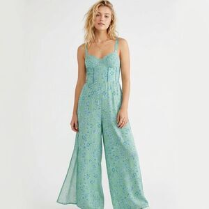 NWT Band of the Free Jumpsuit Women's Size L Green Blue Corset Top Bohemian
